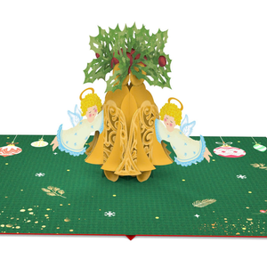 Carte de vœux 3D personnalisée avec motif d'ange et cloche de Noël, faite à la main, thème hiver, vente en gros, fabricant OEM/ODM - Product Image 3