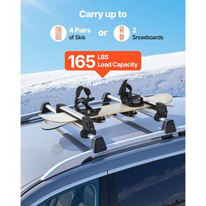 Portaesquís y Tablas de Snowboard para Techo de Coche, Soporte Superior para Esquís y Snowboards con Ajuste Universal de Aluminio, Capacidad para 4 Pares de Esquís y 2 Tablas de Snowboard - Product Image 2