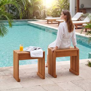 Panca da Giardino Singola Senza Schienale con Telaio in Legno Massello per Uso Esterno 1 Pezzo Arredo da Esterno - Product Image 2