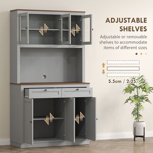 Mobile dispensa da cucina grigio da 71 pollici con supporto per microonde, credenza con 2 cassetti e ripiani regolabili - Product Image 5