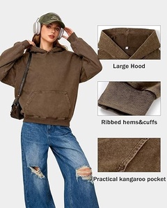 Sweat-shirt à capuche oversize marron uni en molleton bouclette avec poche, pull décontracté unisexe pour l'automne, coupe classique - Product Image 4