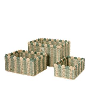 Set of 3 Handmade Recycled Paper <b>Rope</b> Storage <b>Baskets</b> Cute Scallop Design Straw and Paper Handwoven Storage Containers - Product Image 1