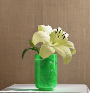 Elegant Blue white green yellow Resin cylinder Modern <b>Vase</b> with Yellow <b>Lily</b> Flower Tabletop Christmas Home & Office Decor - Product Image 3