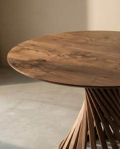 Table à manger ronde en bois avec base conique cannelée et plateau ovale, table sur pieds contemporaine pour la maison et les restaurants - Product Image 5