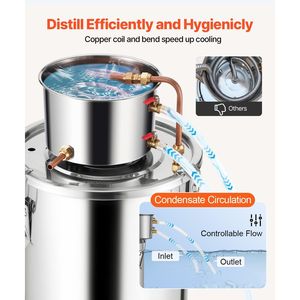 Attrezzatura per Distillazione Domestica in Acciaio Inox da 5 Galloni/19 L, Kit di Fermentazione Acqua-Alcol, Alambicco con Serpentina in Rame per Raffinazione - Product Image 5