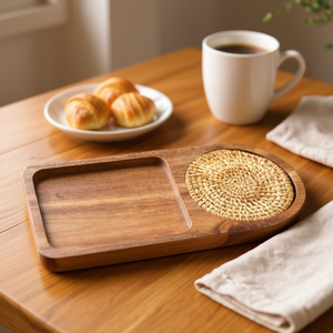 ถาดเสิร์ฟไม้ทำมือพร้อมหูจับแข็งแรง ลายพิมพ์สวยงาม สำหรับชา กาแฟ ขนม อาหารเช้า ตกแต่งห้องครัว ภาชนะบนโต๊ะอาหาร - Product Image 3