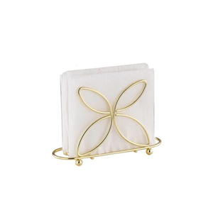 Porte-serviettes en métal doré de qualité supérieure, support à mouchoirs au design élégant avec base en bois, organisateur de serviettes à prix abordable - Product Image 4
