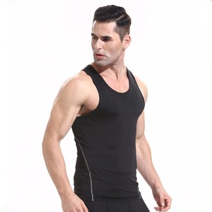 Men's <b>Black</b> Sleeveless <b>Tank</b> <b>Top</b> O-Neck Quick Dry Sporty Fit Heat Transfer Logo Front Solid Knitted Polyester - Product Image 3