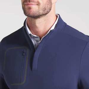 Pull en maille bleu marine pour homme, col montant, fermeture éclair quart de tour, manches longues, coupe ajustée, style décontracté chic - Product Image 2