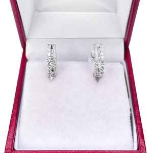 Boucles d'oreilles créoles Huggies en moissanite ronde avec diamants, en argent 925, bijoux fins pour mariage, fiançailles, cadeau pour femme - Product Image 2