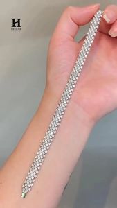 High-Density Multi-Row Tennis <b>Bracelet</b>, Sparkling Wide Band Zirconia <b>Bracelet</b> for Evening Wear - Product Image 2