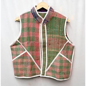 Chaleco Corto Unisex Kantha con Estampado Artesanal, Diseño Tejido a Rayas Otoñales, Chaqueta de Algodón Transpirable y Ecológica - Product Image 5