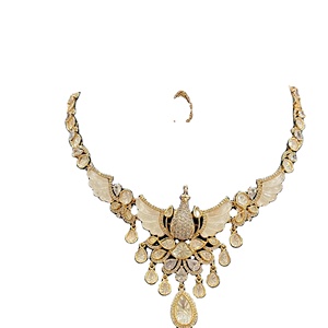 Conjunto de joyería de imitación de boda para mujer al por mayor, collar de estilo Kundan chapado en oro, adornos de piedras preciosas, principal de latón - Product Image 1