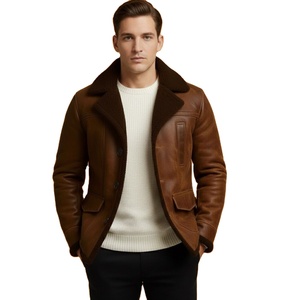 Chaqueta de Cuero de Oveja Marrón para Hombre, Estilo Vintage, Piel de Oveja Genuina, Abrigo Cálido de Invierno, Personalizable, Venta al por Mayor - Product Image 2