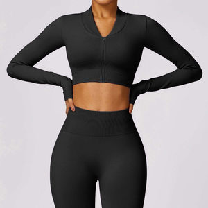 Veste de yoga sans couture pour femme, veste de sport à manches longues, fermeture éclair, séchage rapide, vêtements de fitness, veste de course pour femme - Product Image 1