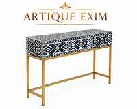Table console de luxe faite à la main avec incrustations en os, mobilier d'appoint géométrique moderne pour entrée et couloir