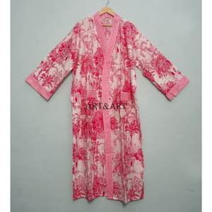 Kimono de algodón de alta demanda, túnica de playa, vestido tipo kimono de algodón, vestido kimono de algodón estampado a bloques para hotel y playa - Product Image 3