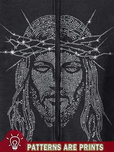 Sudadera con capucha y cremallera frontal con estampado de figuras y adornos de diamantes de imitación para hombre, sudadera con capucha gráfica con cremallera para hombre - Product Image 4