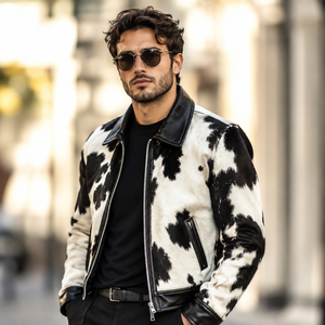 Wholesale LEATHER SPOT High Quality Cow Hair Leather Breathable Zipper Closure Genuine Leather Plaid Casual <b>Summer</b> <b>Men's</b> <b>Jacket</b> - Product Image 6