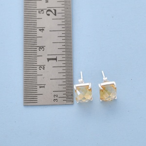 Boucles d'oreilles clous en citrine naturelle rectangulaire facettée, pierres précieuses authentiques, bijoux en argent sterling 925, fournisseur grossiste - Product Image 4