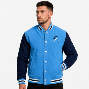 Blouson universitaire unisexe personnalisé bleu marine en laine/cuir polaire décontracté hiver coupe régulière col montant respirant coupe-vent haute performance - Product Image 1