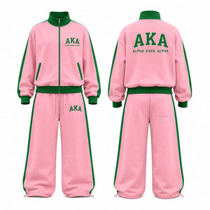 Ensemble de survêtement rose Alpha Kapa Alpha pour homme, manches longues, fermeture éclair sur le devant, motif lettres, coupe décontractée, vêtements d'hiver, streetwear 2 en 1 - Product Image 1