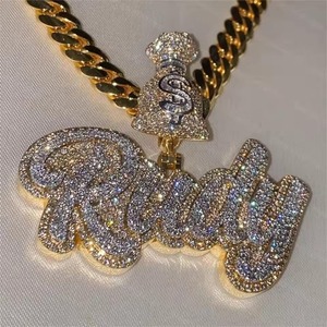 Collar con Colgante de Letra Personalizado con Incrustaciones de Moissanita, Plata de Ley 925, Estilo Hip Hop, VVS - Product Image 3