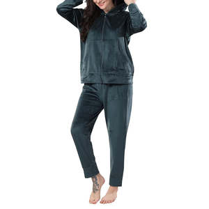 Conjunto Deportivo de Terciopelo Suave para Mujer con Chaqueta con Capucha y Cierre y Pantalones de Corte Holgado para Descansar en Casa con Comodidad - Product Image 3