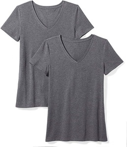 เสื้อยืดคอวี แขนสั้น ผ้าถัก สีพื้น ทรงปกติ สไตล์ลำลอง สีเบจ สำหรับทุกเพศ - Product Image 4