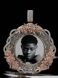 Colgante de Foto Personalizado de Plata de Ley 925 con Moissanita para Mujer, Chapado en Oro con Efecto Hielo, Estilo Hip Hop - Product Image 3