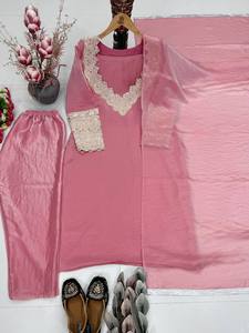 Elegant Pink Embroidered Salwar Suit for Women Designer Baby Pink <b>Kurta</b> Pant Dupatta Set - Product Image 5