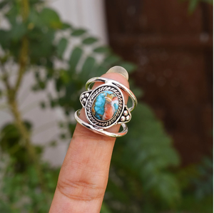 แหวนเงินแท้ 925 ประดับหอยมุกหนามและเทอร์ควอยซ์ ของขวัญแทนใจสำหรับผู้หญิง - Product Image 2