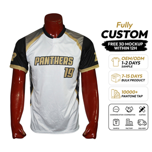เสื้อเบสบอลแบบซับลิเมชั่นสั่งทำพิเศษ Panthers 19 รุ่น Unisex แขนสั้น ระบายเหงื่อ ป้องกันแบคทีเรีย คอวี โพลีเอสเตอร์ ชุดทีม - Product Image 1
