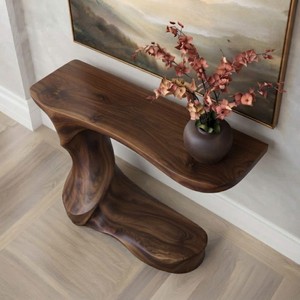 Handmade Natural Solid Wood <b>Table</b> Modern Home Living Room Entrance <b>Table</b> Curved Solid Wood Console <b>Table</b> Best Price - Product Image 2