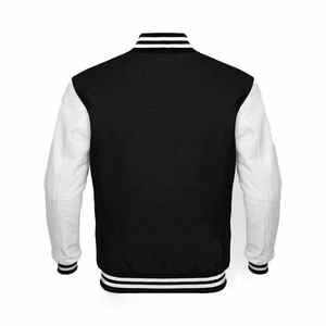 Vestes universitaires d'hiver pour hommes, design personnalisé, manches en cuir blanc, laine noire, écologiques, séchage rapide, logo sur le devant - Product Image 4