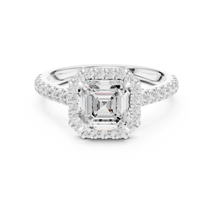 Anillo de lujo de oro blanco de 14 quilates con diamante de laboratorio talla Asscher y banda pavé, certificado GRA, ideal para fiestas, para mujeres y niñas. - Product Image 3