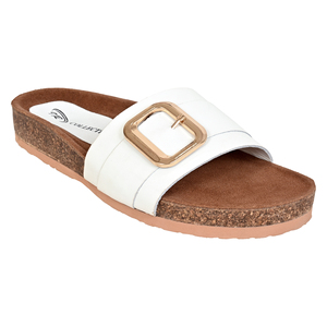 IR COLLECTION White Real Leather Platform Flat Sandals Open Toe Buckle Closure EVA Sole Anti-Slip Summer Fashion Comfort Slides - Product Image 2