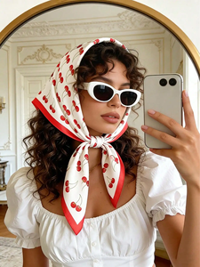 Foulard carré imprimé cerises pour femme, bandana tendance, foulard pour cheveux, cache-cou, accessoire léger au toucher soyeux pour femme - Product Image 3