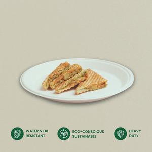 <b>11</b> Inch Round Bagasse Disposable Plate Heavy Duty For Hot And Cold Foods Takeaway Use - Product Image 5
