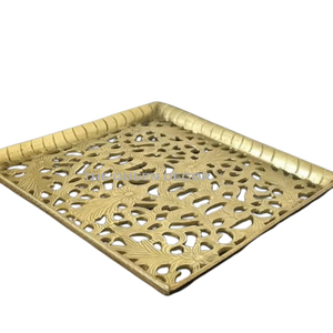 Golden Metal Resin Gemstone Serving Tray Handmade High Quality Light <b>Weight</b> Fancy Rectangular Shape Unique Table Top <b>Storage</b> - Product Image 4