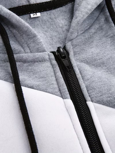 <b>Men's</b> Eco-Friendly Racer Hooded Zip-Up Fleece <b>Jacket</b> Smart Casual Slim Fit Winter Wear <b>White</b> Black Gray Polyester Cotton Knitted - Product Image 6