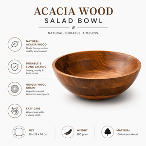 Bol à salade en bois d'acacia naturel |   Grand saladier rond en bois à grain unique pour fruits, pâtes, collations, cuisine et table à manger - Product Image 5