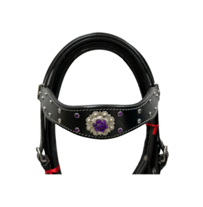 ชุดหูฟังหนังม้าสีดำพรีเมี่ยมพร้อมคริสตัลสีม่วง Conchos อุปกรณ์สแตนเลสและทองเหลือง - Product Image 3