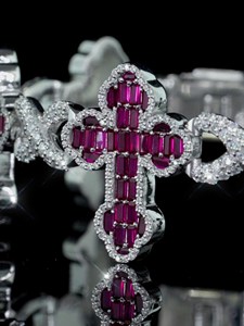 925 Sterling <b>Silver</b> Moissanite <b>Cross</b> <b>Bracelet</b> with Red Gemstones Full Pavé Iced Out Hip Hop Jewelry Custom Luxury <b>Bracelet</b> - Product Image 4