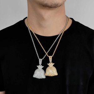 Collar con Colgante de Bolsa de Dinero de Plata 925 con Moissanita para Hombre, con Piedras Baguette y Símbolo de Dólar, Joyería de Lujo Estilo Urbano, Regalo - Product Image 1