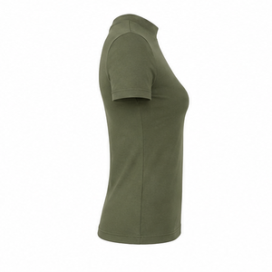 Customize <b>Olive</b> <b>Green</b> Womens Fitted Stretch Fit Mock Neck Short Sleeve <b>T</b> <b>Shirt</b> Breathable Cotton Modal Jersey WMNTS-0012 - Product Image 4