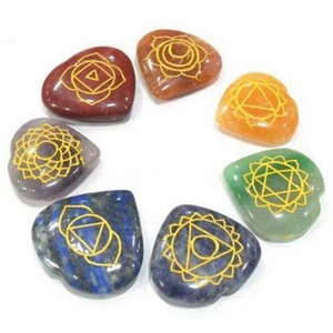 Seven <b>Chakra</b> <b>Sets</b> Natural Mineral Gemstones Engraved Heart Shape <b>Crystal</b> Healing Stones Feng Shui Style Love Bag Semi-Precious - Product Image 4