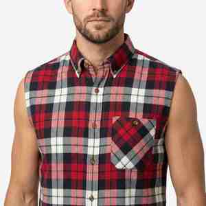 Top Quality Loose Fit Men's Ribbed Sleeveless Plaid Flannel Shirt Casual Button Down With Chest Pockets Breathable Cotton Shirt - Product Image 5