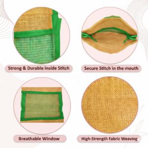 Bolsa de malla de yute con cordón, 38*28 cm, reutilizable, transpirable, para almacenamiento de alimentos, soporta hasta 5 kg de frutas y verduras - Product Image 4