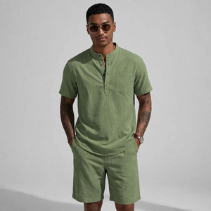 2026 Wholesale Summer Men's Casual Shorts <b>Set</b> Plain Color Solid 100% Cotton Jersey Quick Dry Knitted Customized Logo <b>Twin</b> <b>Set</b> - Product Image 2